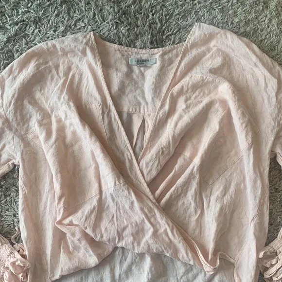 ALL SAINTS Crossover High Lo Flowy Blouse Blush Pink - Picture 4 of 16